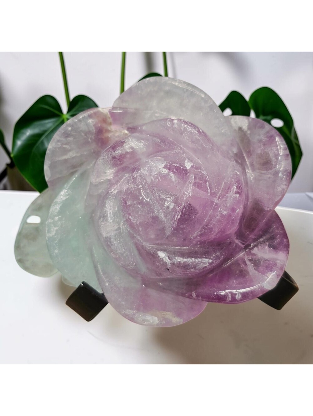 A403. Rainbow Fluorite Natural Crystal Rose Carving